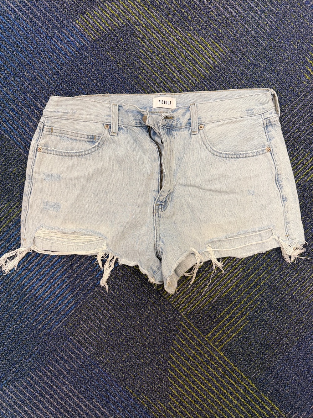 pistola Light Blue Distressed Denim Cutoff Shorts